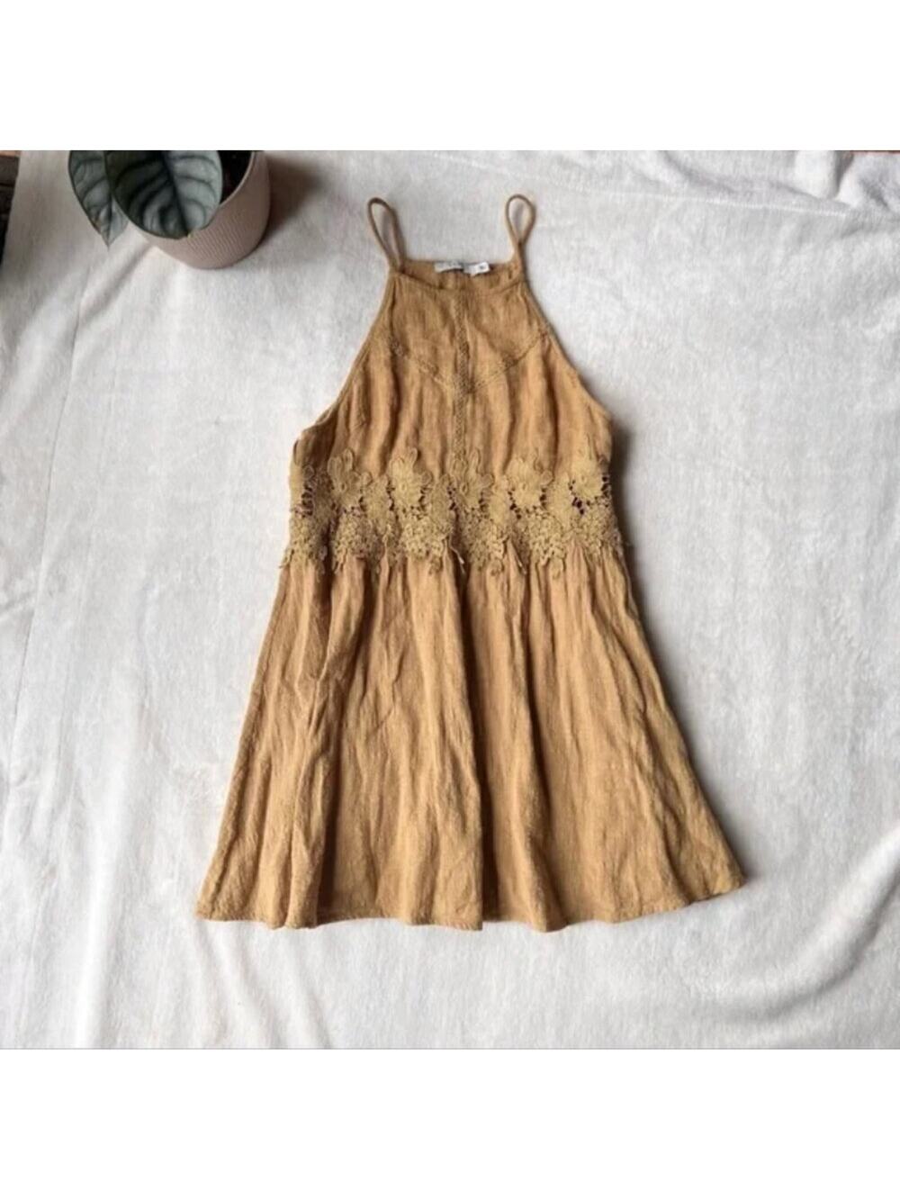 Lush Mustard Crochet Swing Mini Dress